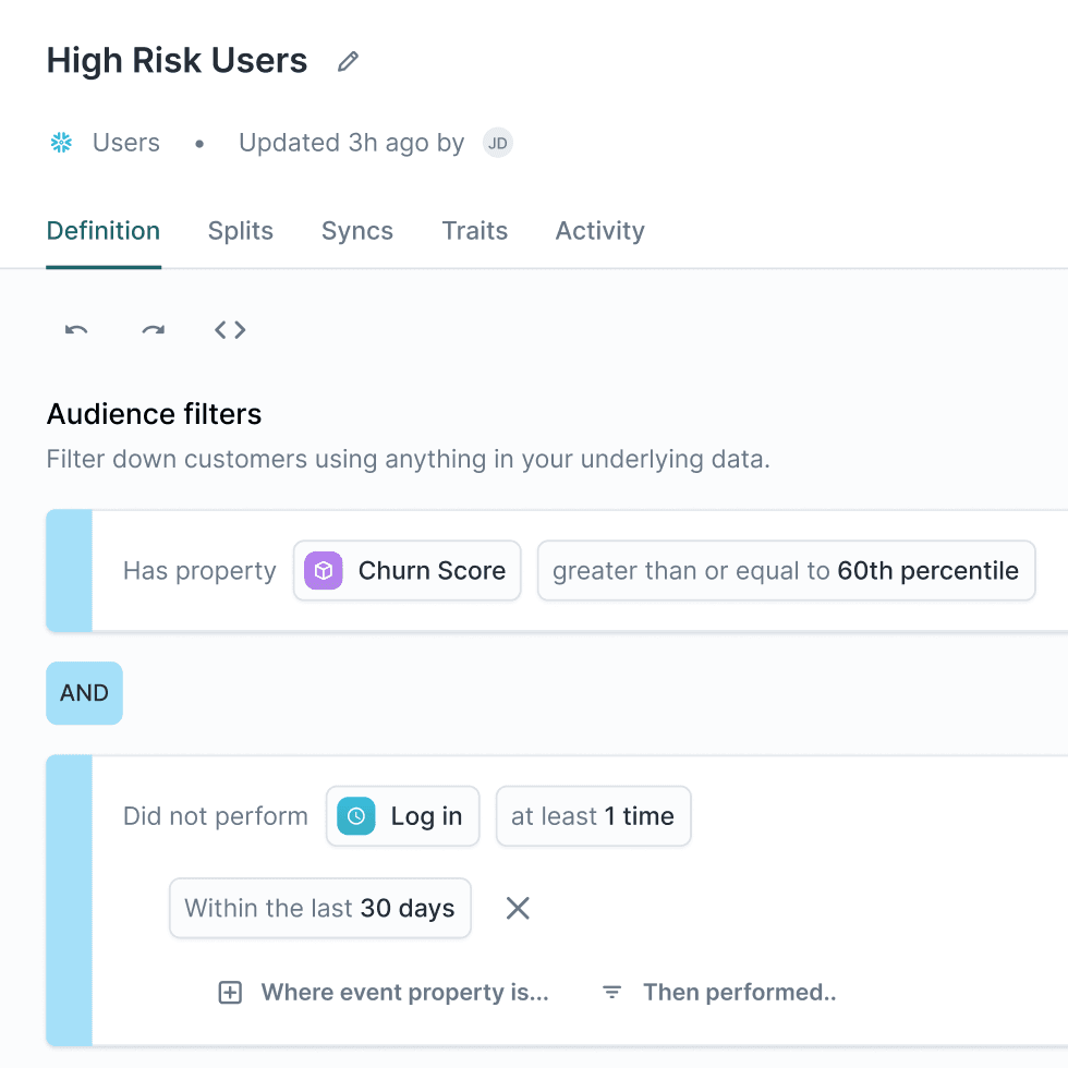 Hightouch Audiences user interface.