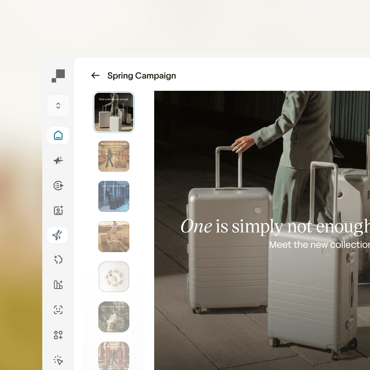 An illustration showing Hightouch Ad Studio UI, showing an ad campaign called "Spring Campaign" with a variety of ad graphics.
