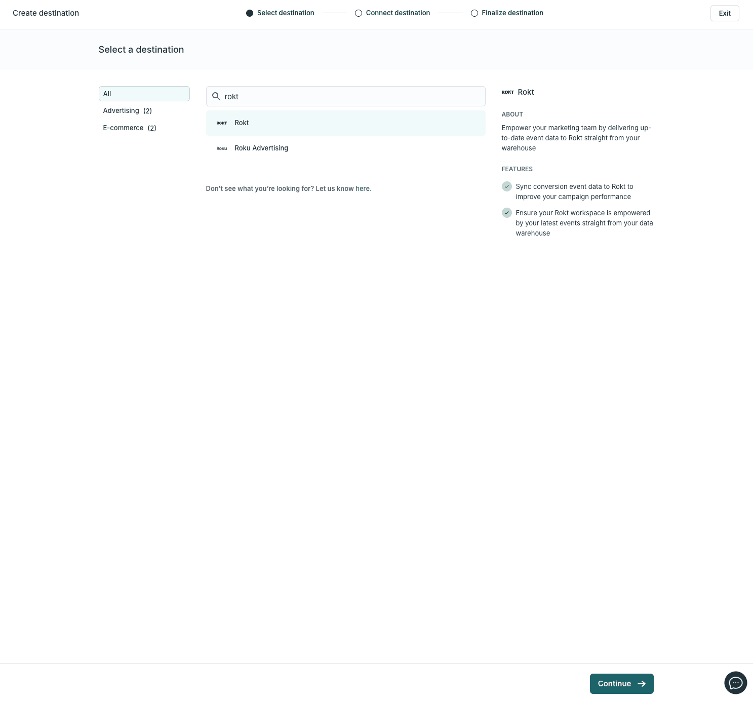 The Hightouch destination library showing Rokt