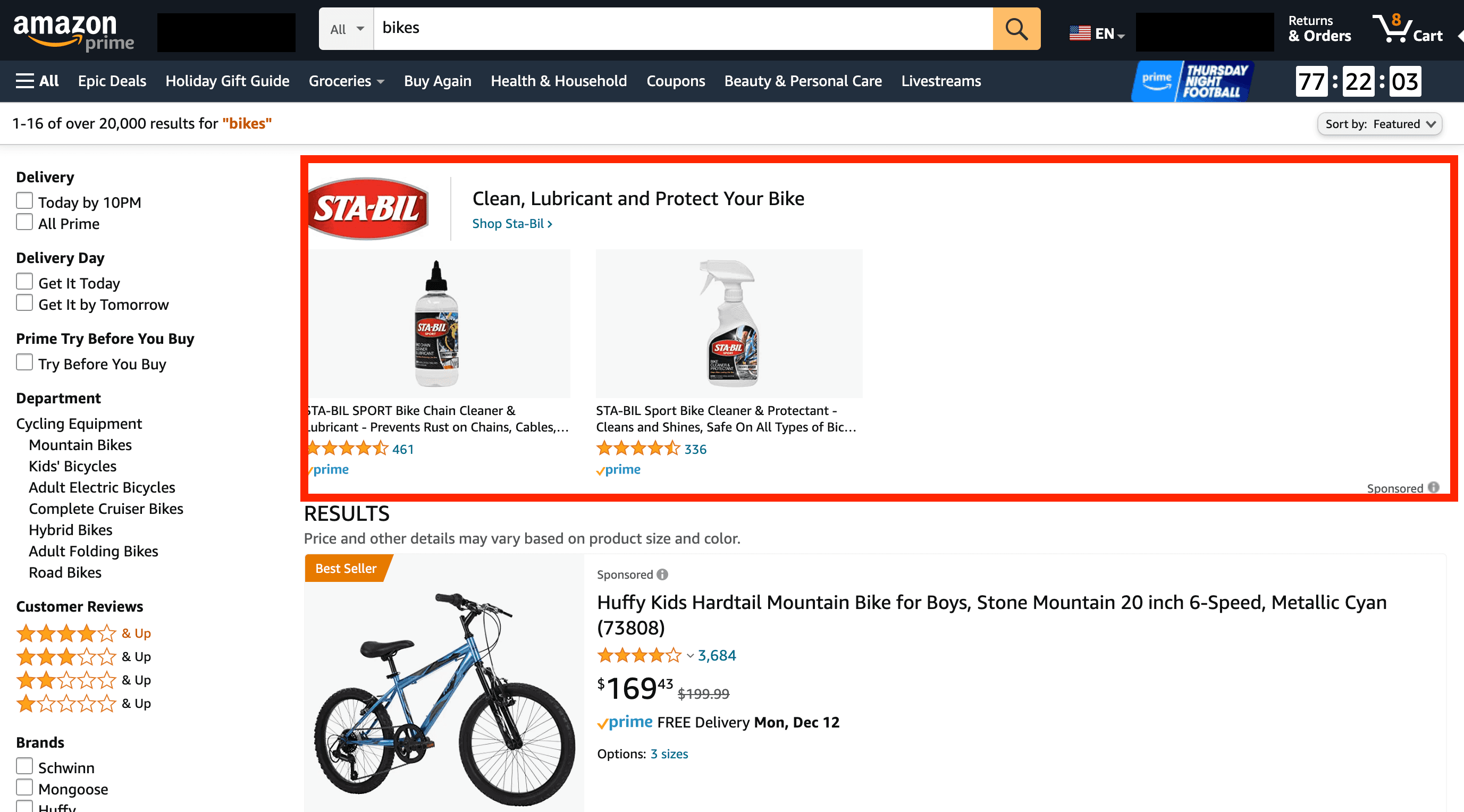 An example of sponsored ads on Amazon