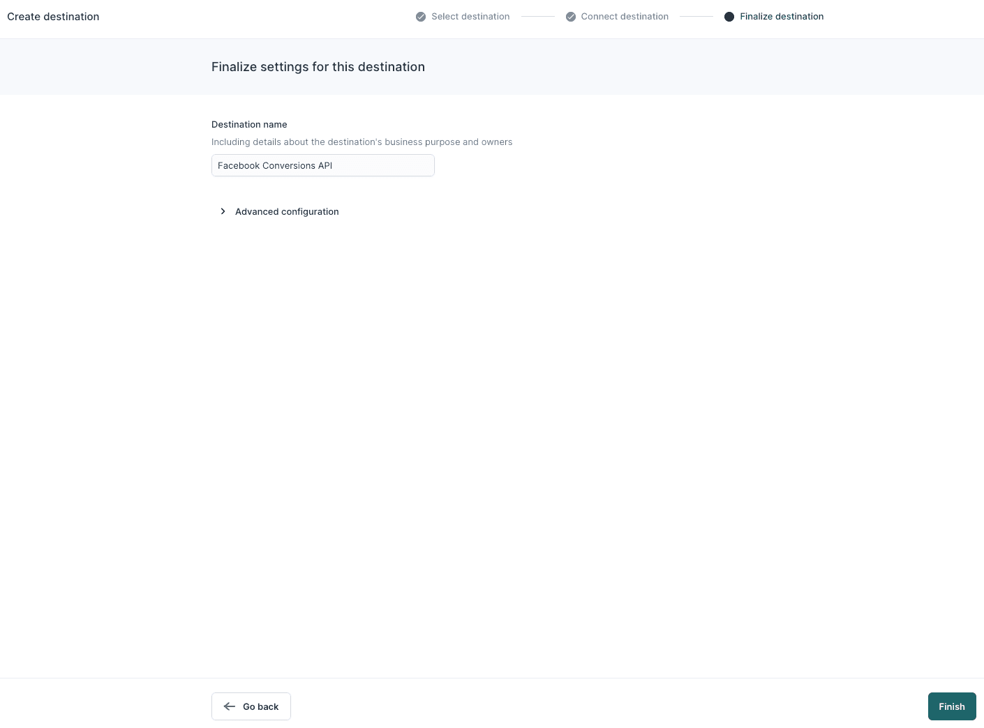 Finalizing the settings for the Facebook CAPI in Hightouch