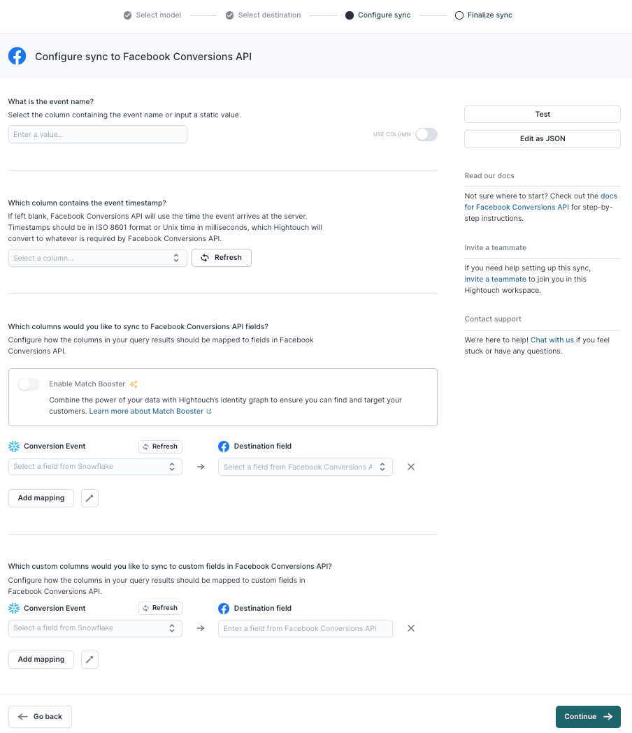 Configuring the sync settings in Hightouch