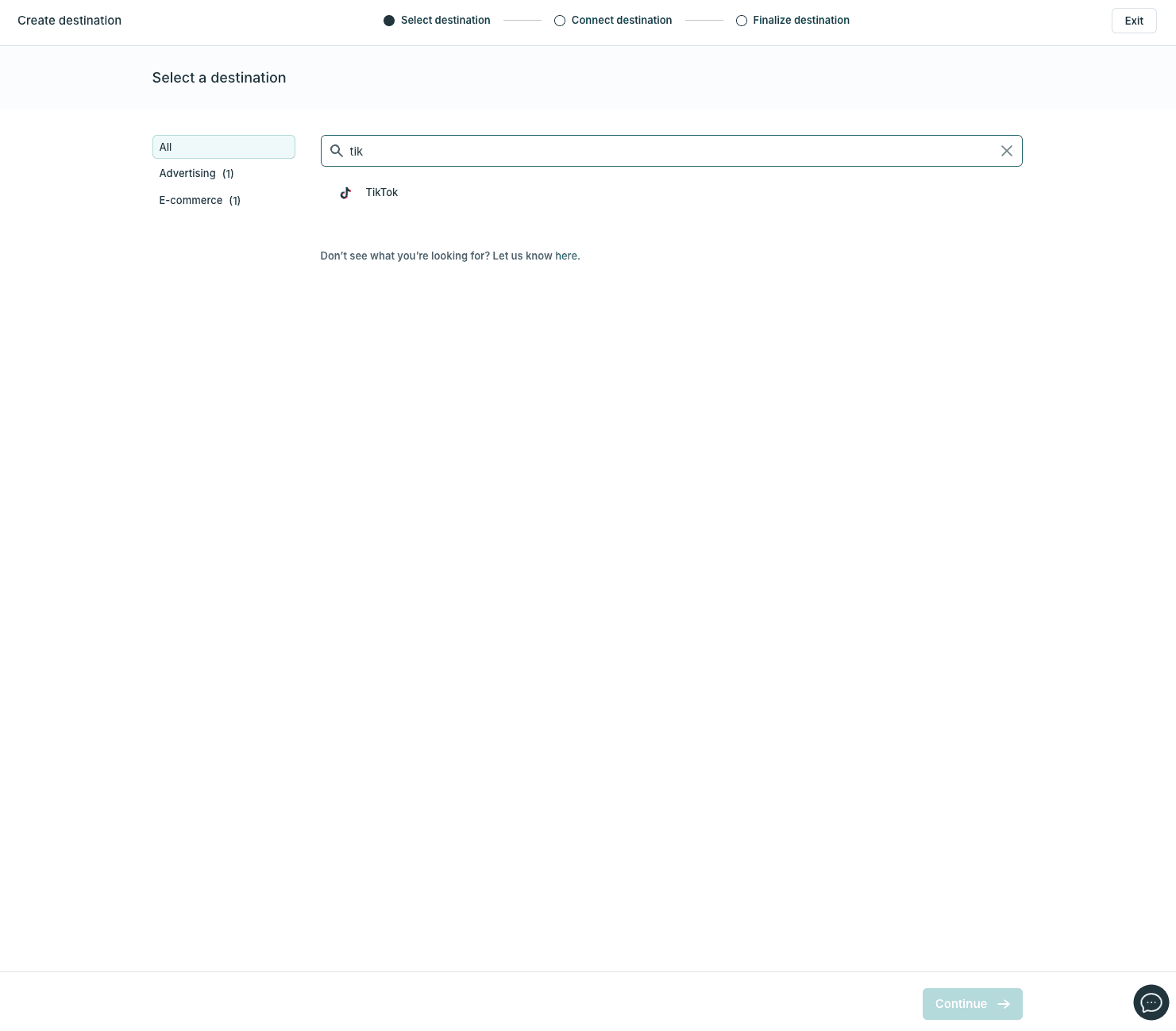 The selection of the destination in Hightouch