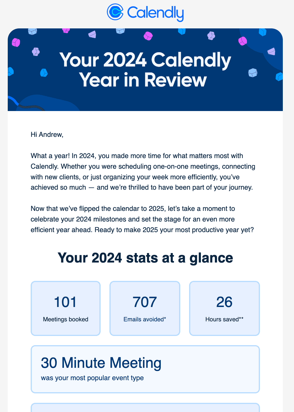 Calendly's annual product usage email