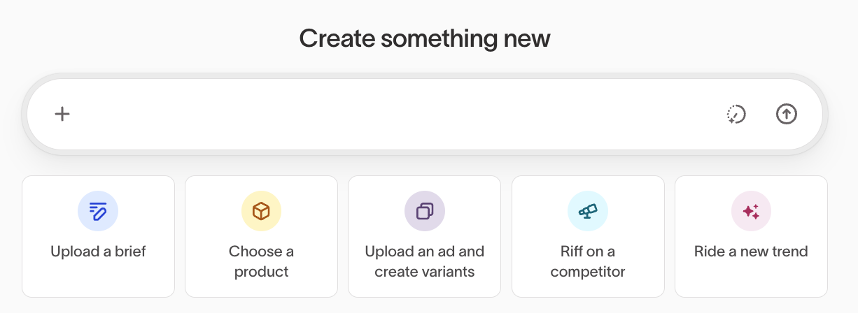 Create something new — text input and five creation mode buttons