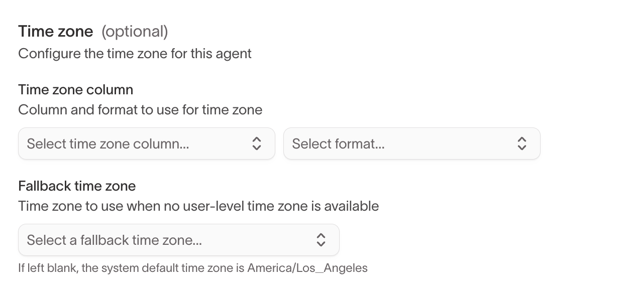 Time zone on agent Configuration tab