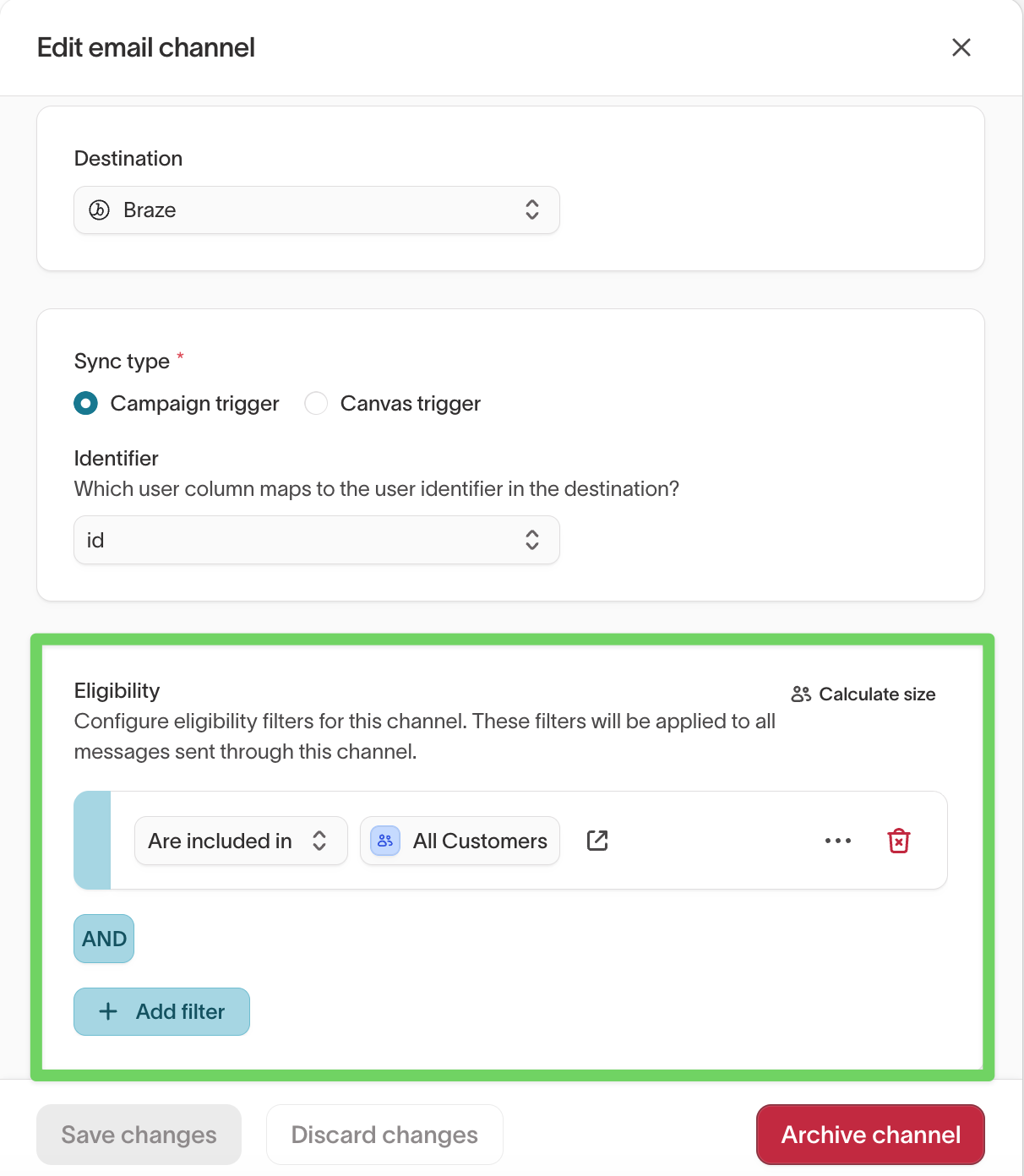 Edit channel eligibility
