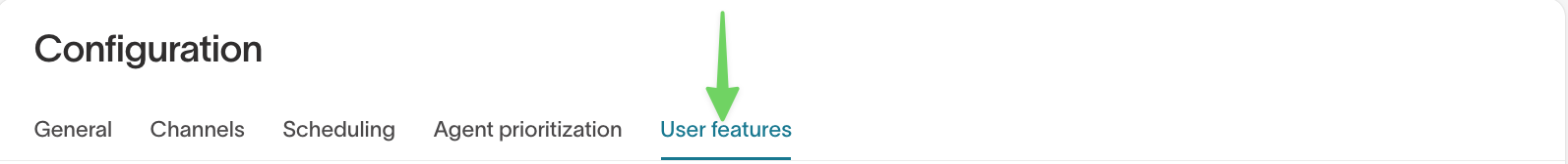 User features tab in cofiguration UI
