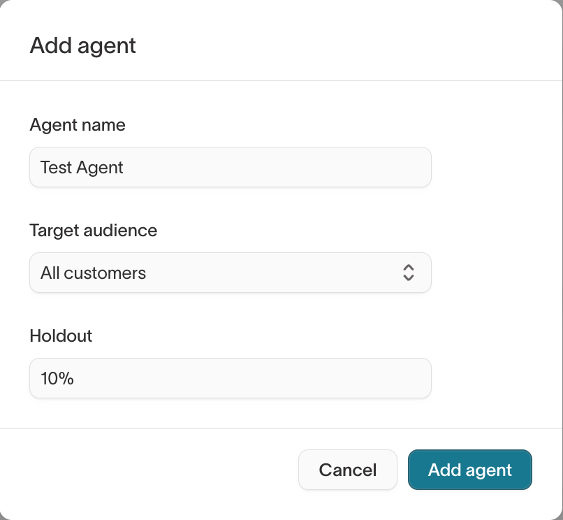 Holdout percentage setting when adding a new agent