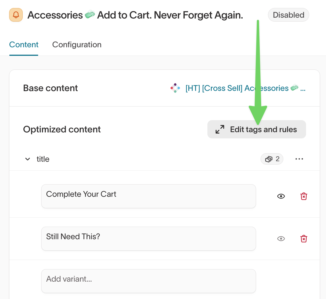 Edit tags and rules button