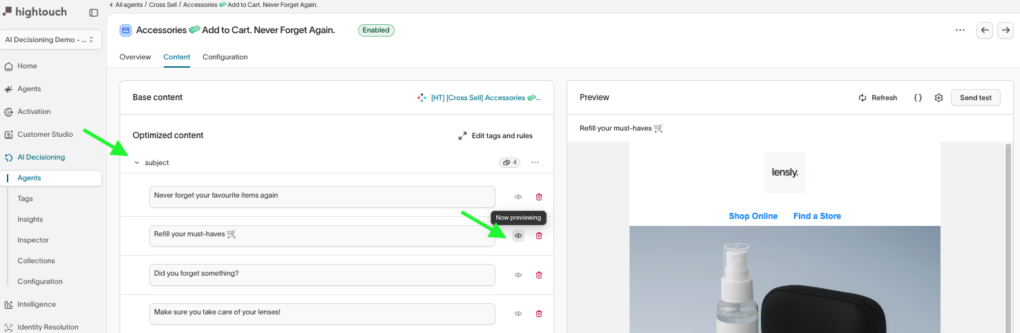 Previewing a subject line variant