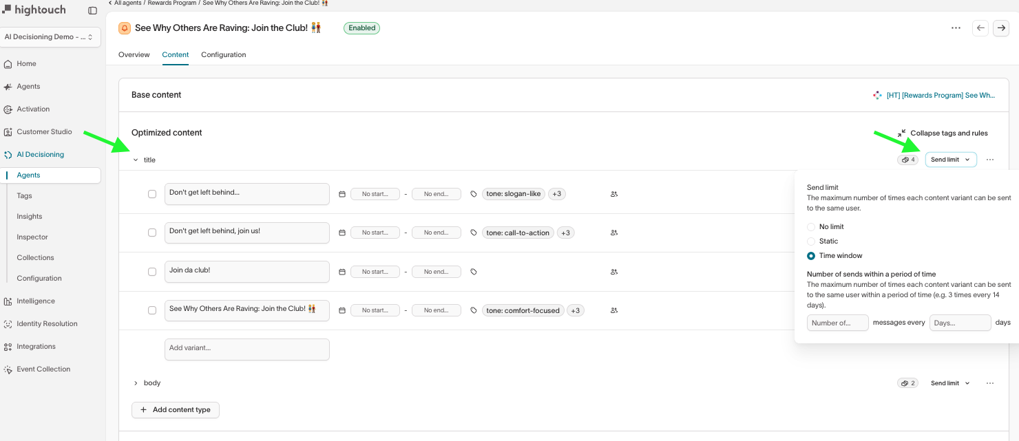 Push send limit at the variant type level