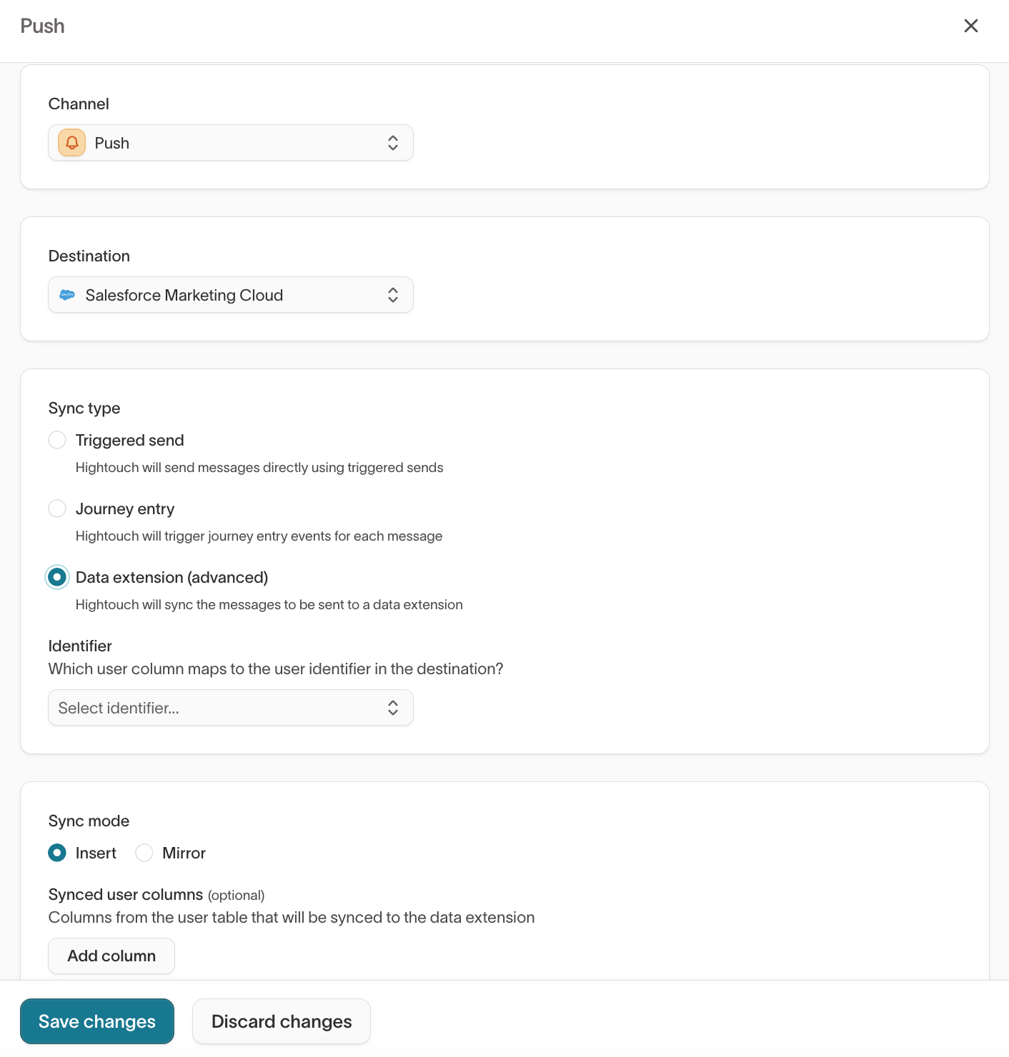 Push channel - Data Extension