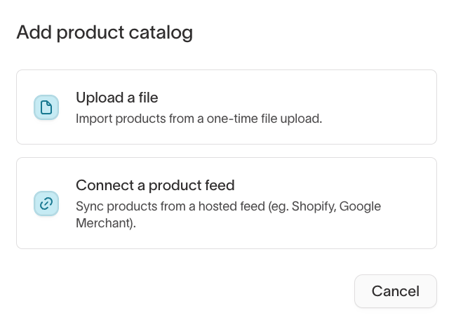 Add product catalog dialog