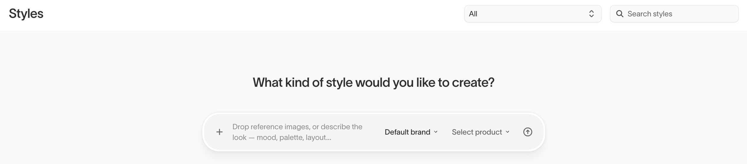 Styles page with the create prompt
