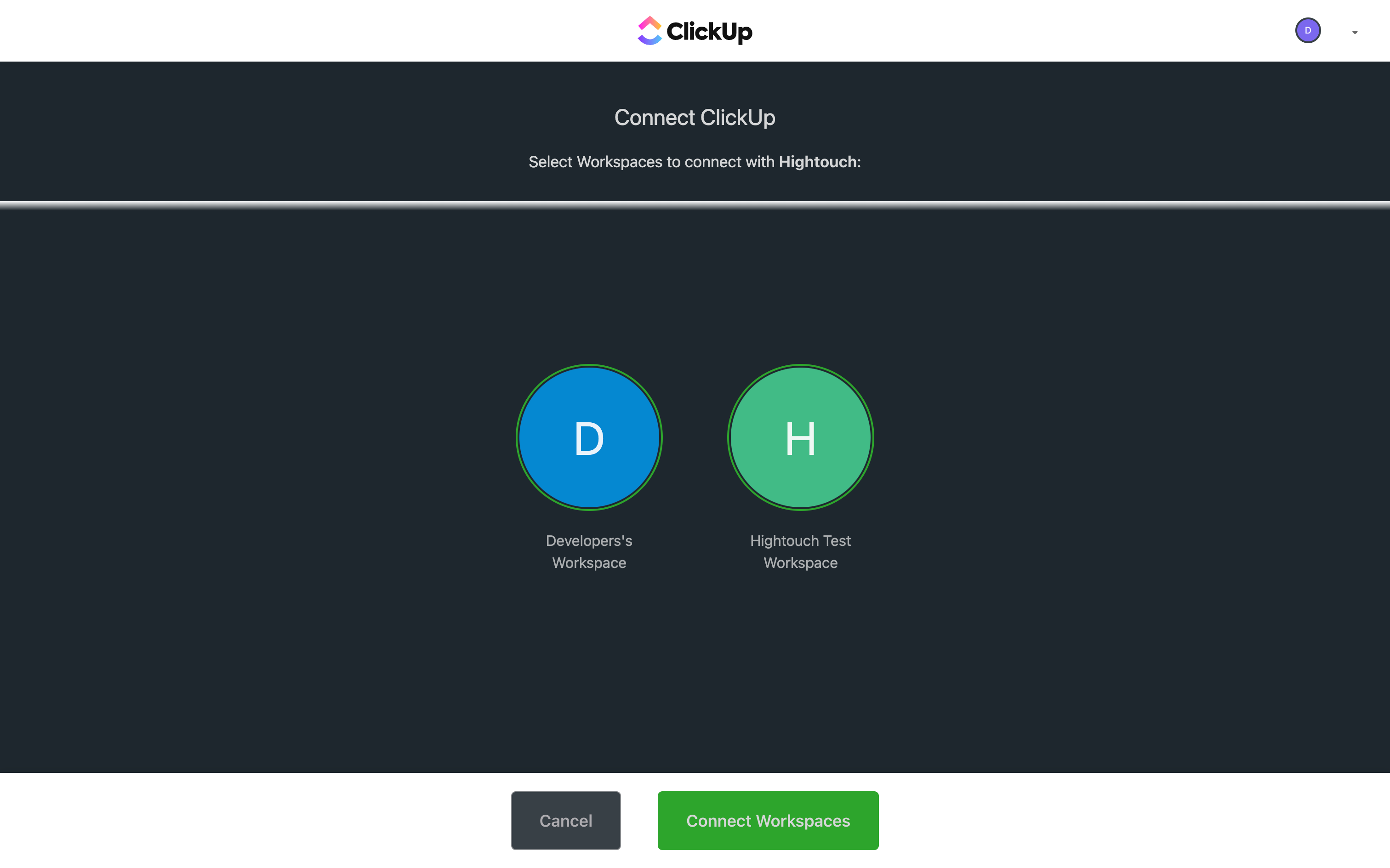 ClickUp Workspace selection