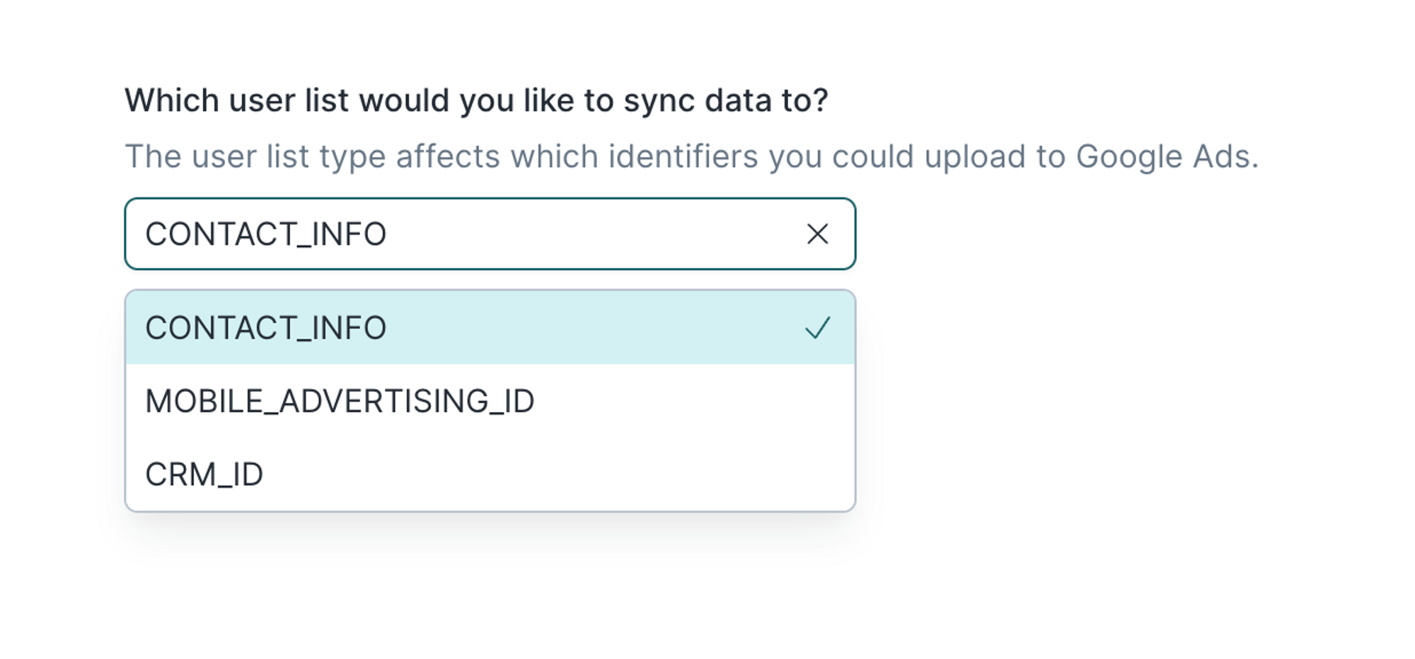 Selecting user list type