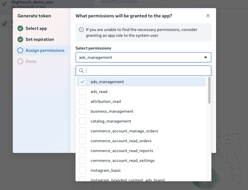 Screenshot of the Meta Business account UI