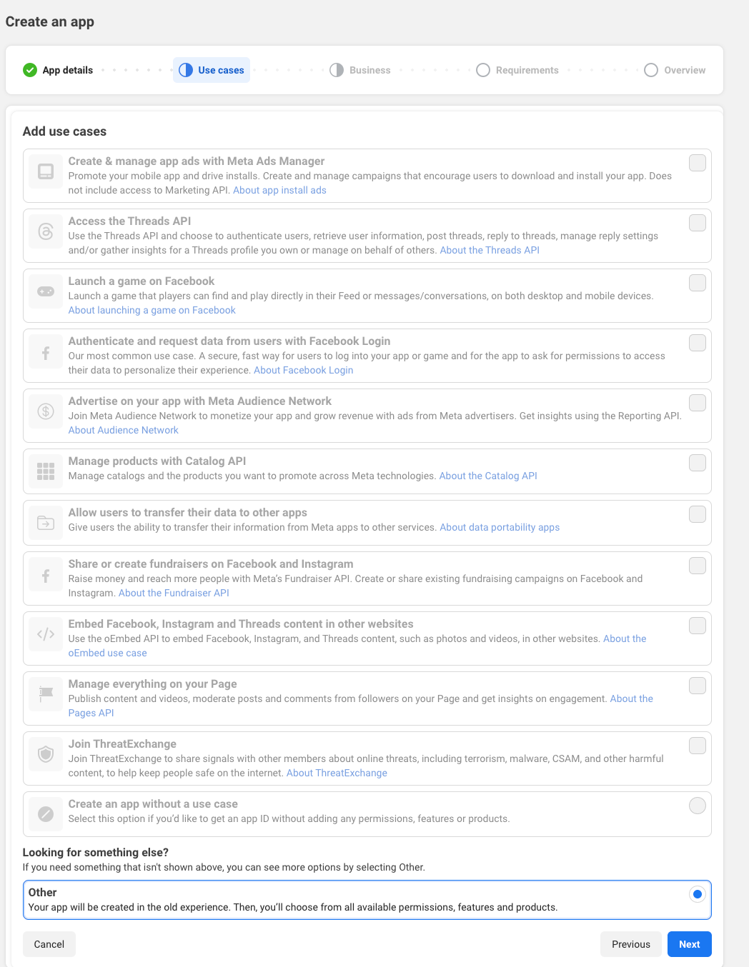Screenshot of the Meta Business account UI