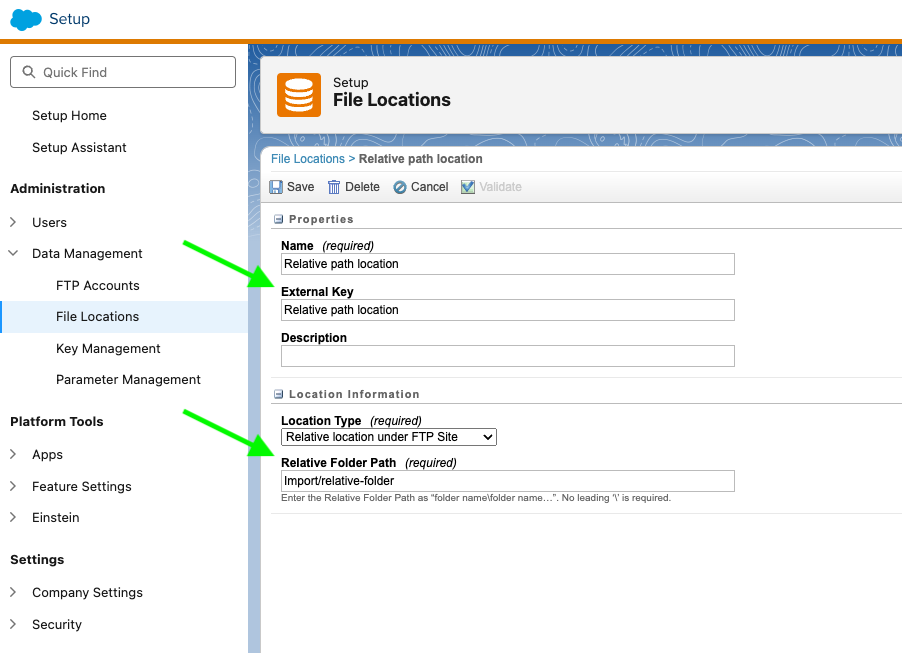 Relative location for FTP Site - File Location and External Key