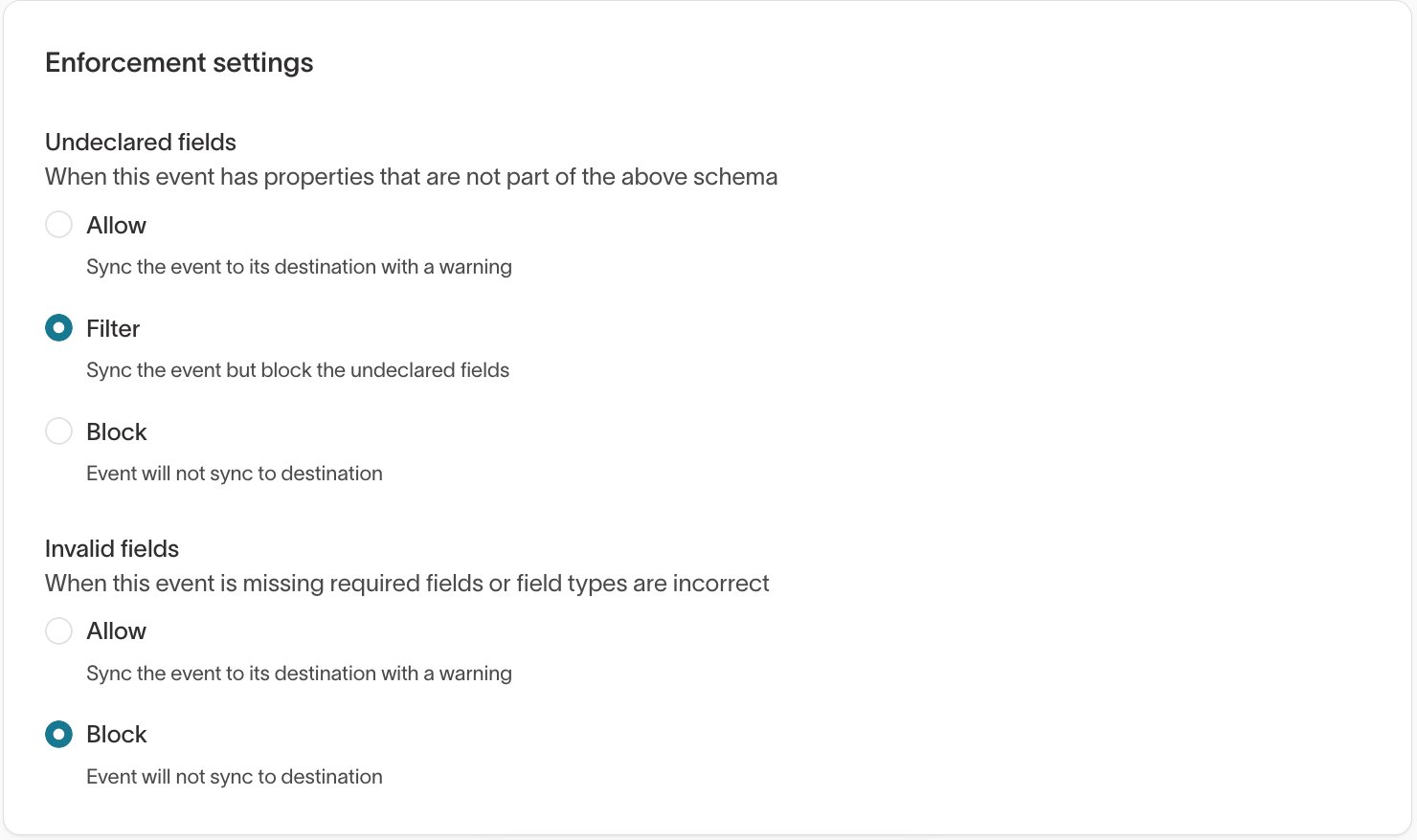 Enforcement settings