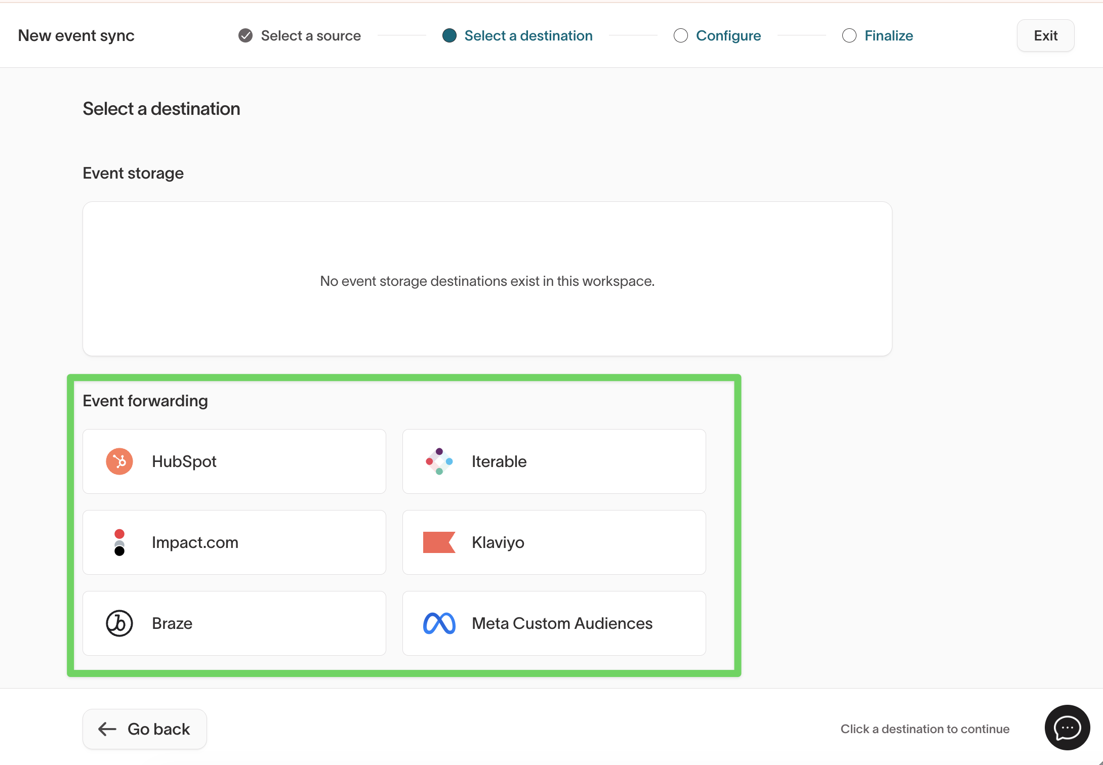 Select event destination