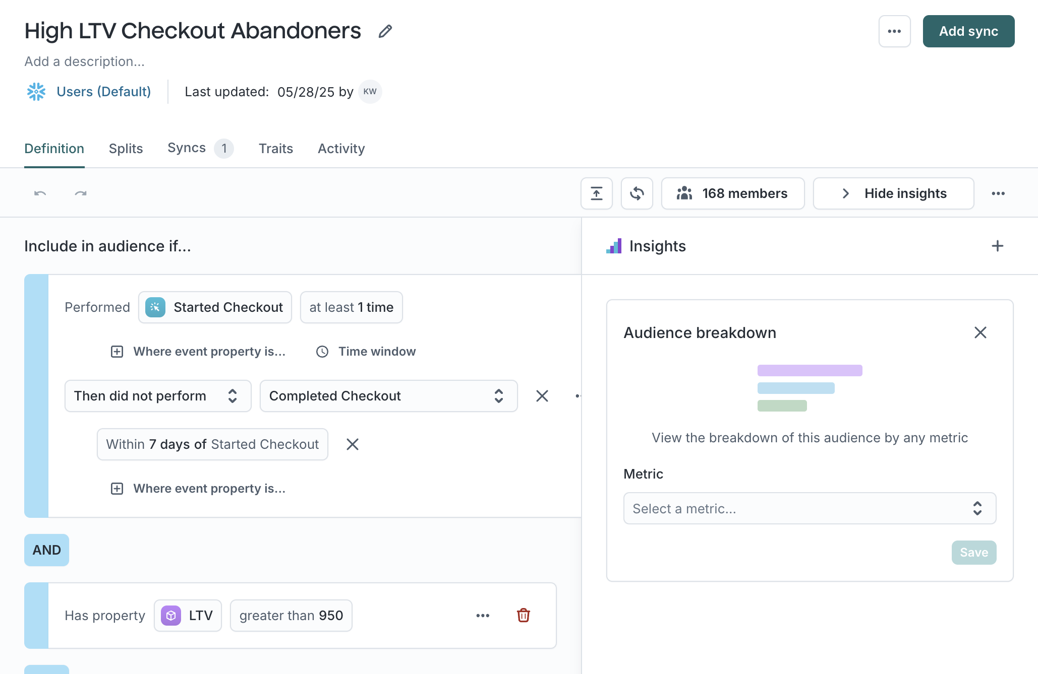 Setting an audience breakdown in the Hightouch UI