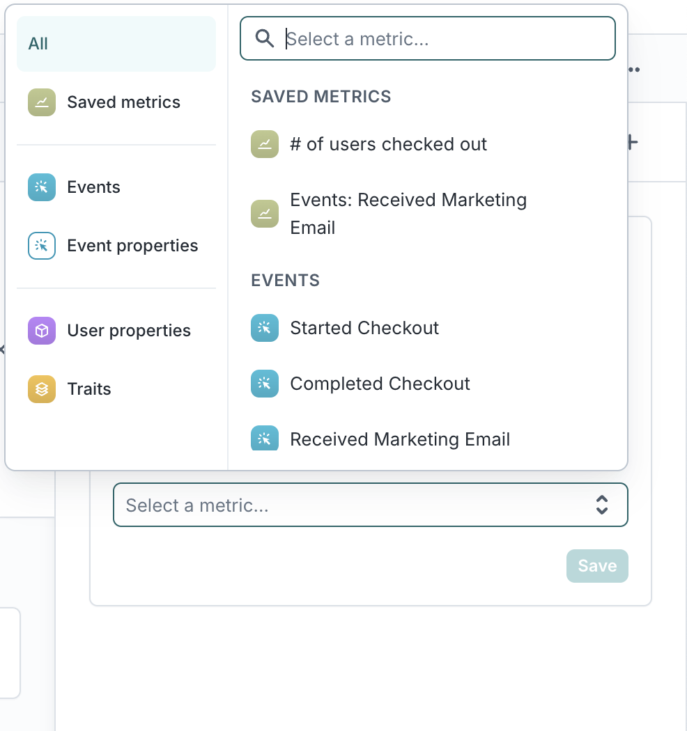 Choosing an audience breakdown metric in the Hightouch UI