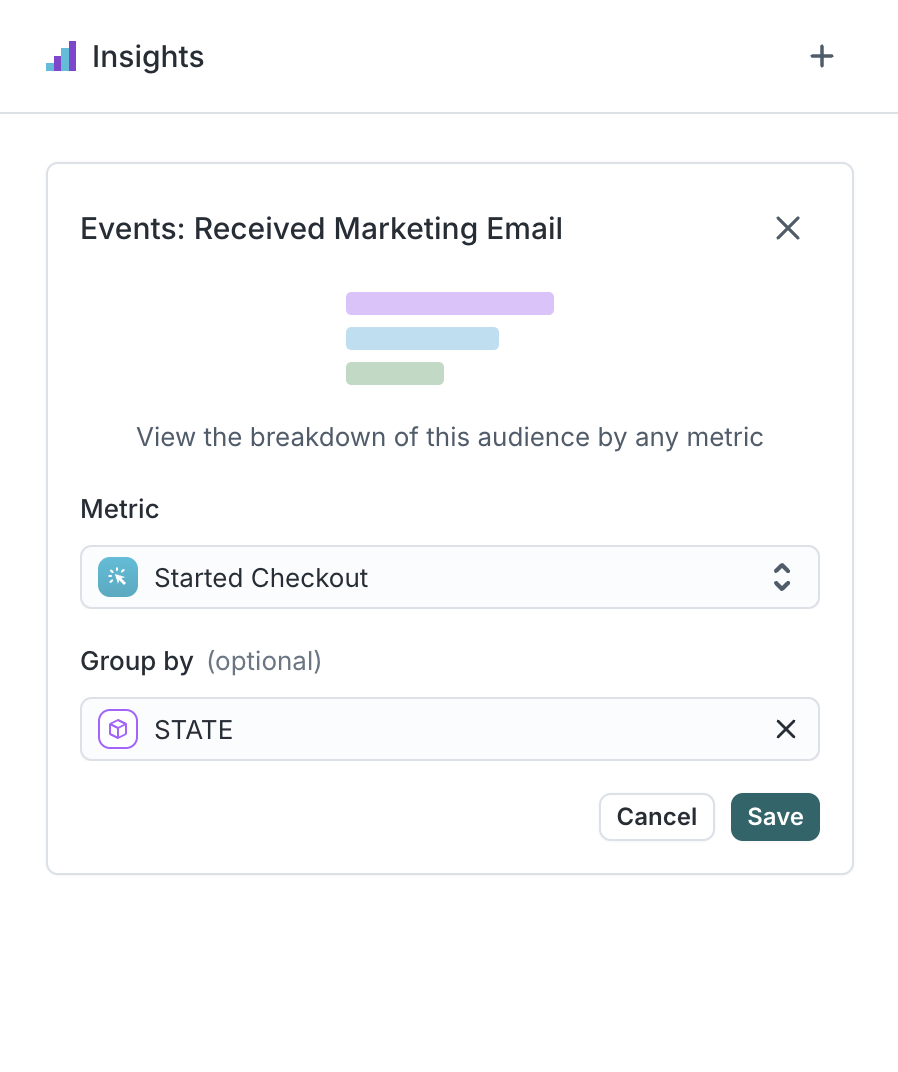 Choosing a group by option for audience breakdown in the Hightouch UI