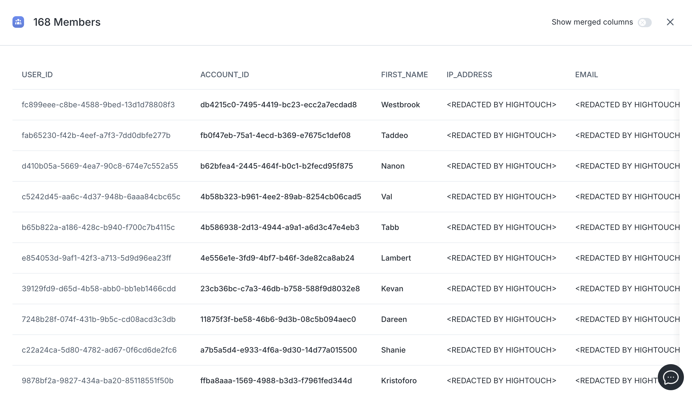 Previewing an audience member list in the Hightouch UI