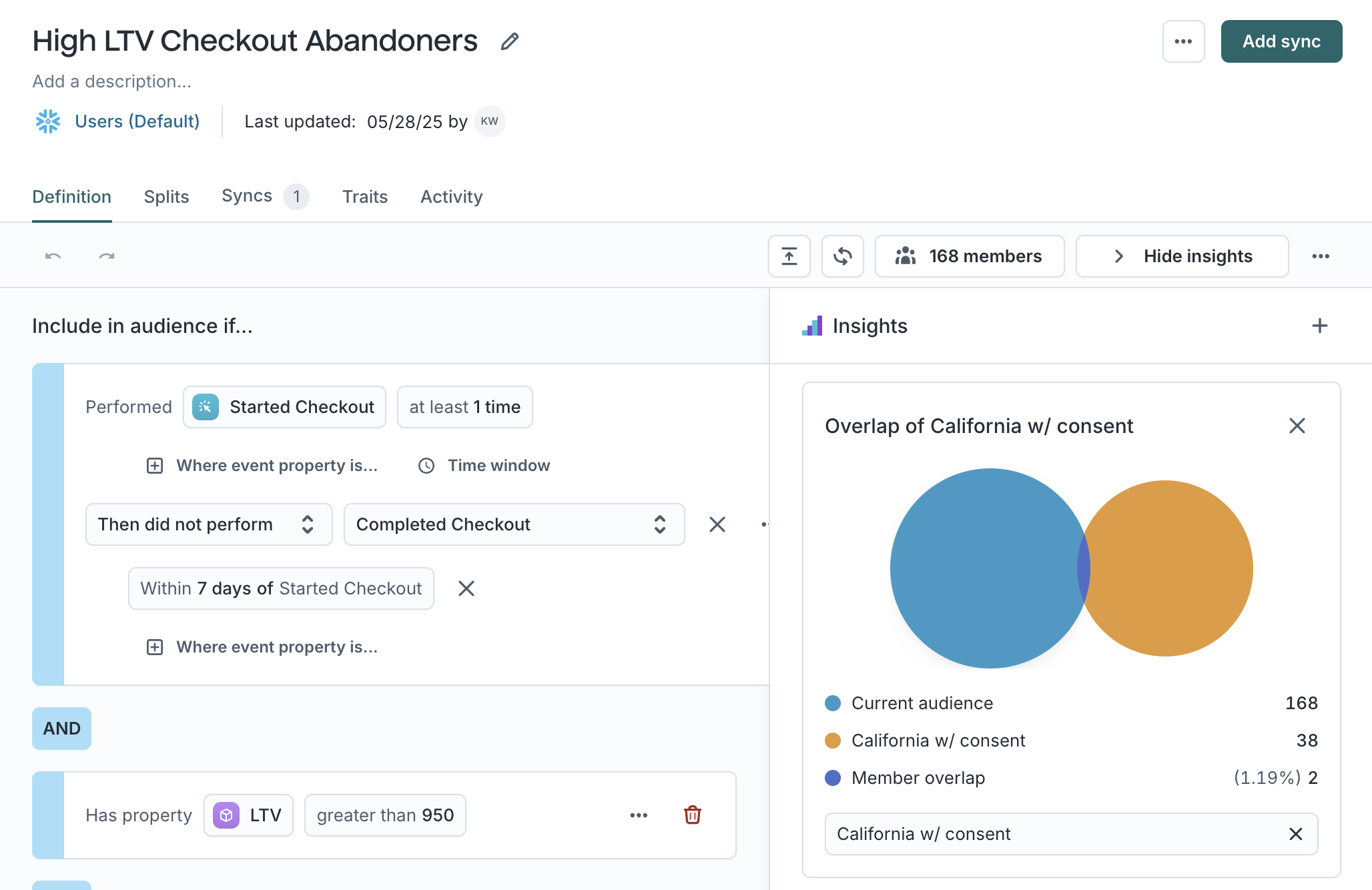 Comparing audiences in the Hightouch UI
