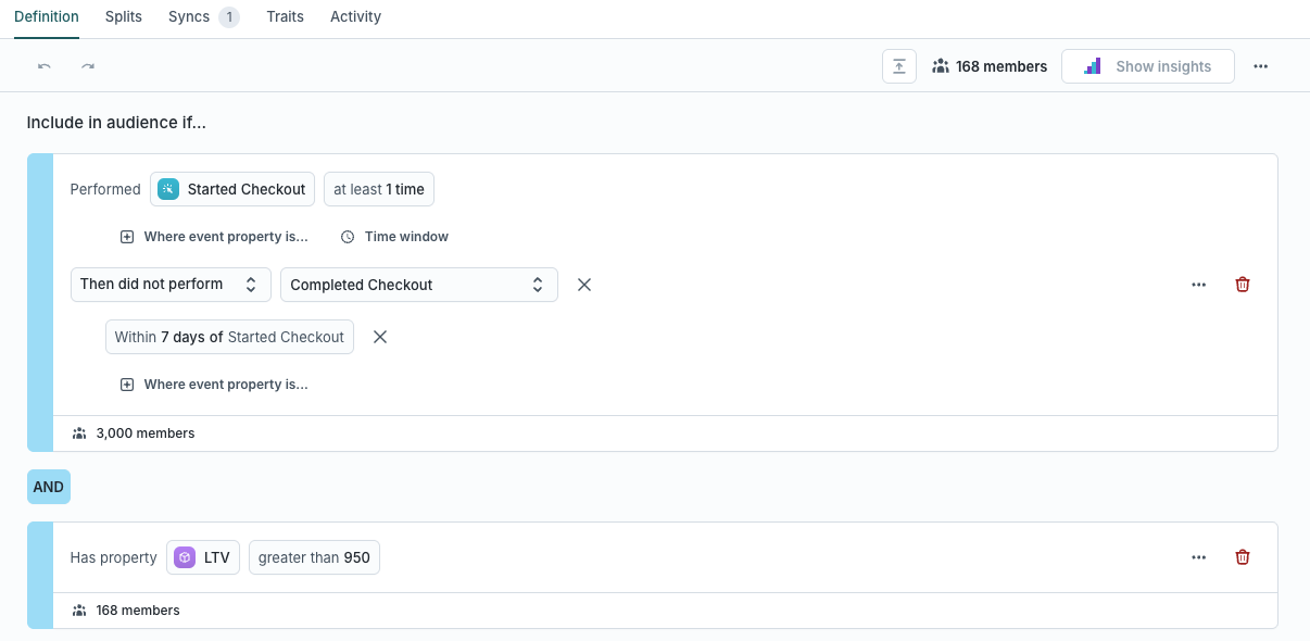 Previewing filter group counts in Hightouch