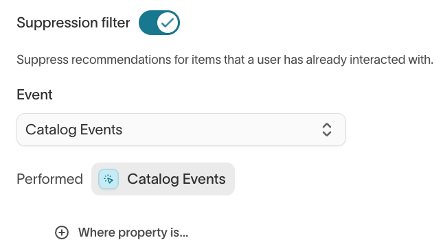 Suppression filter enabled with an event selected