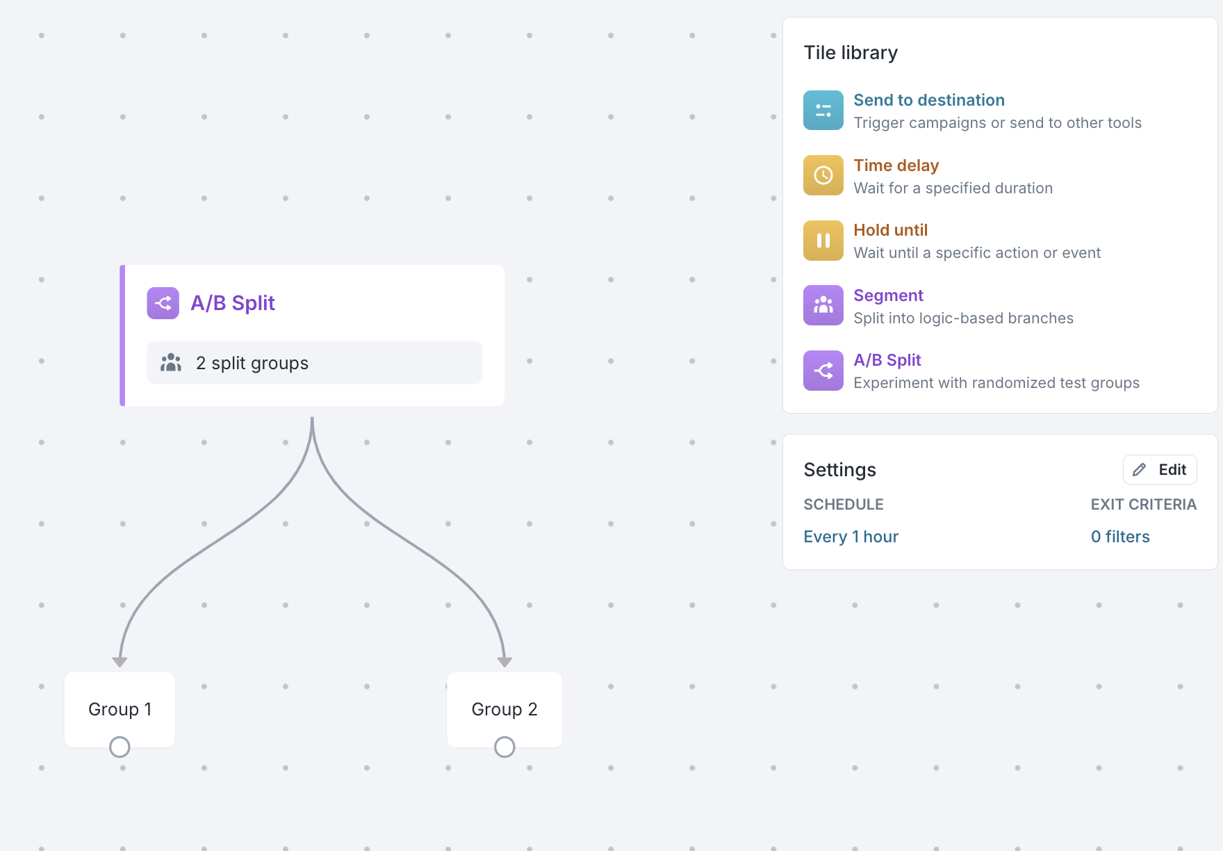 Viewing a split tile's configuration in a Journey in the Hightouch UI