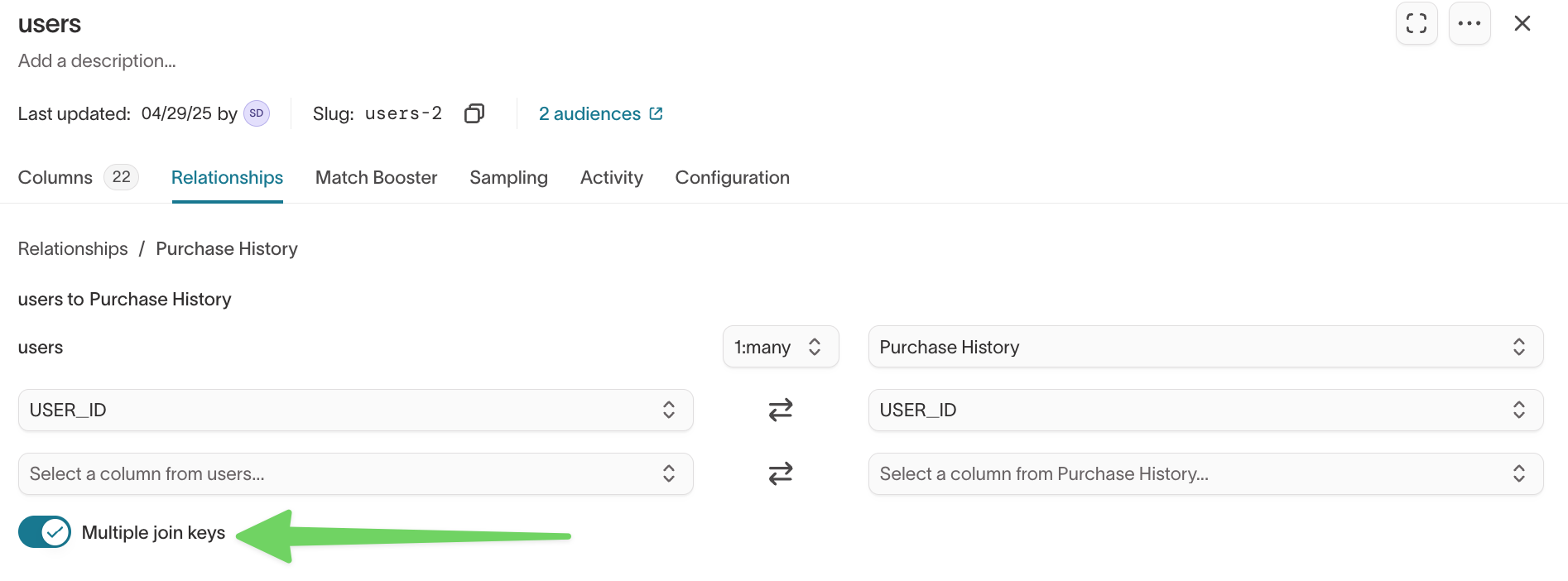 Toggle multiple join keys