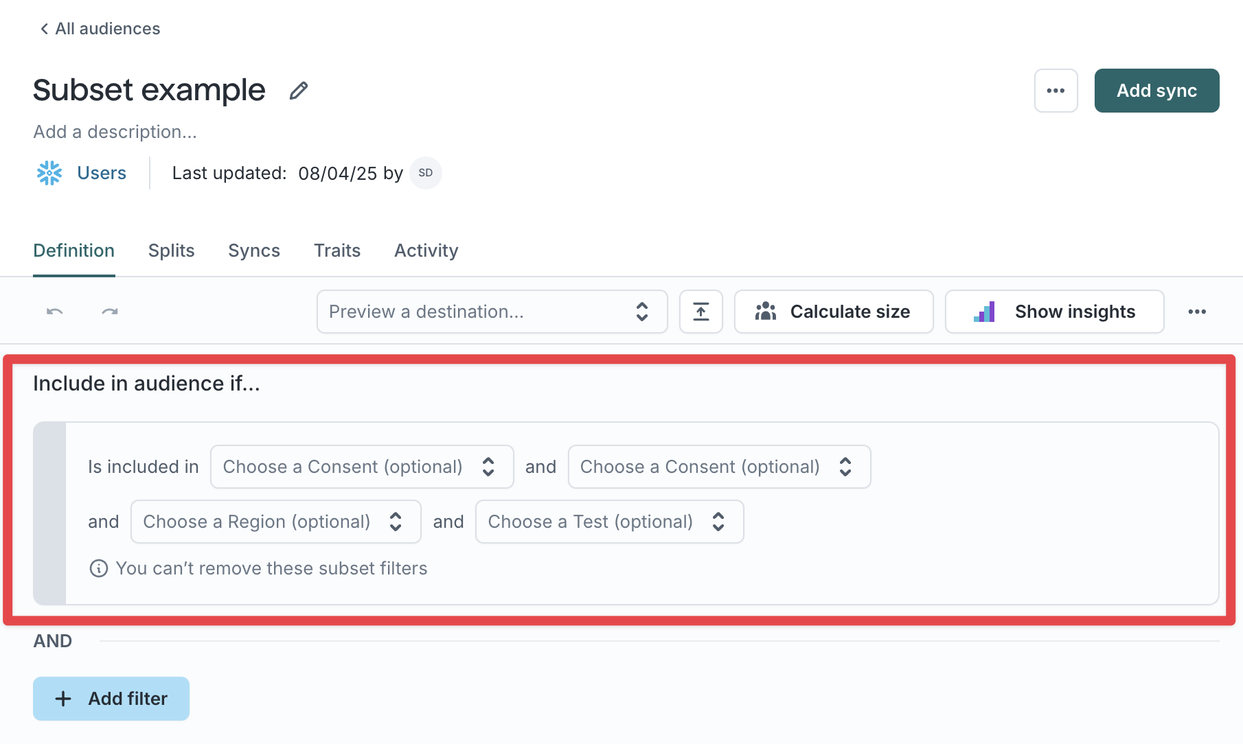 Subsets in audience builder
