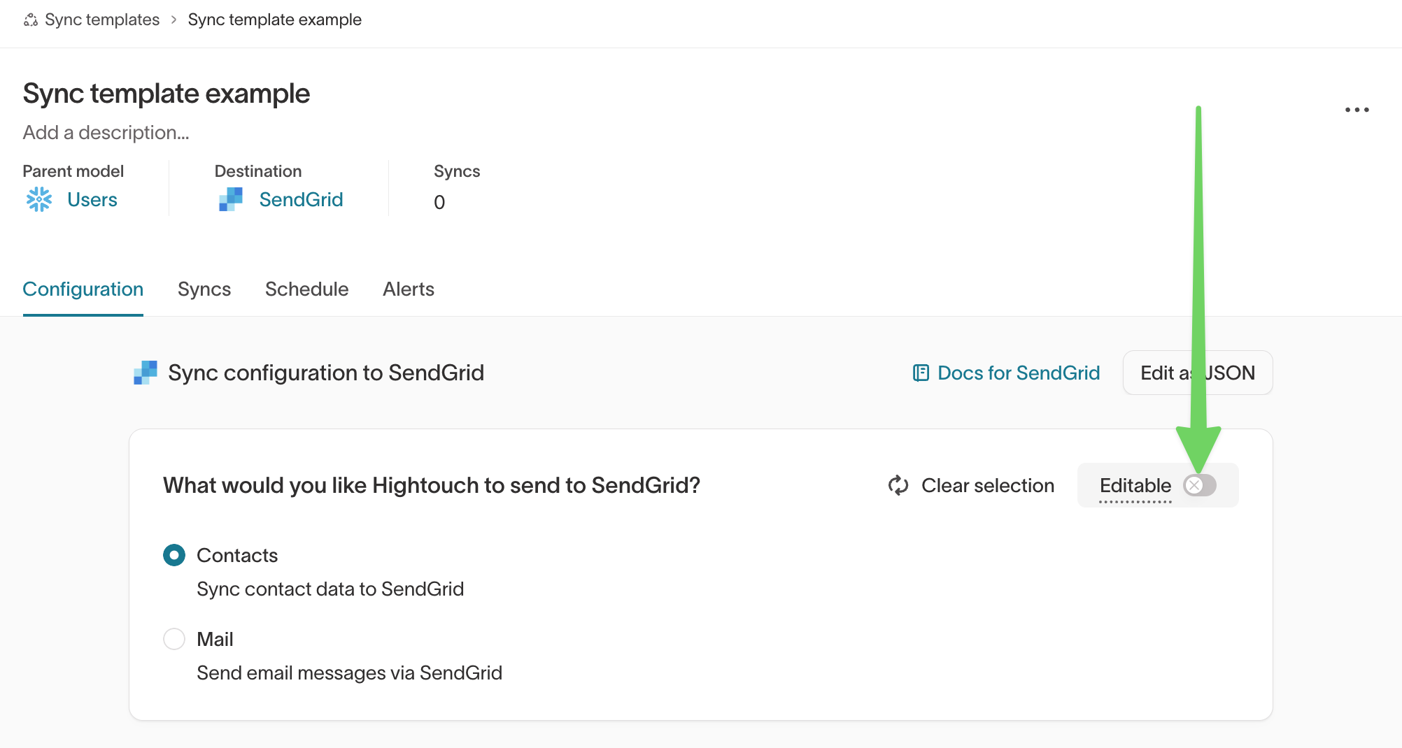 Editable toggle on a sync template field