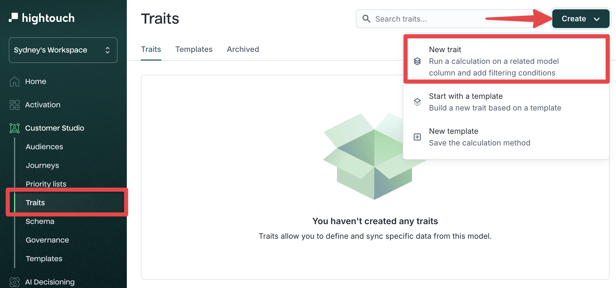 Creating traits in the Hightouch UI