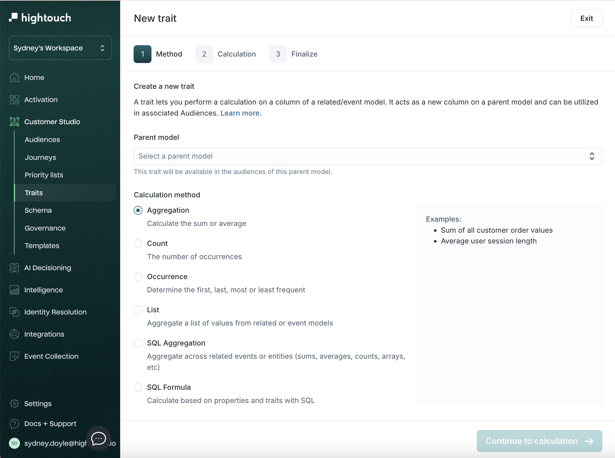 Configure trait method in the Hightouch UI