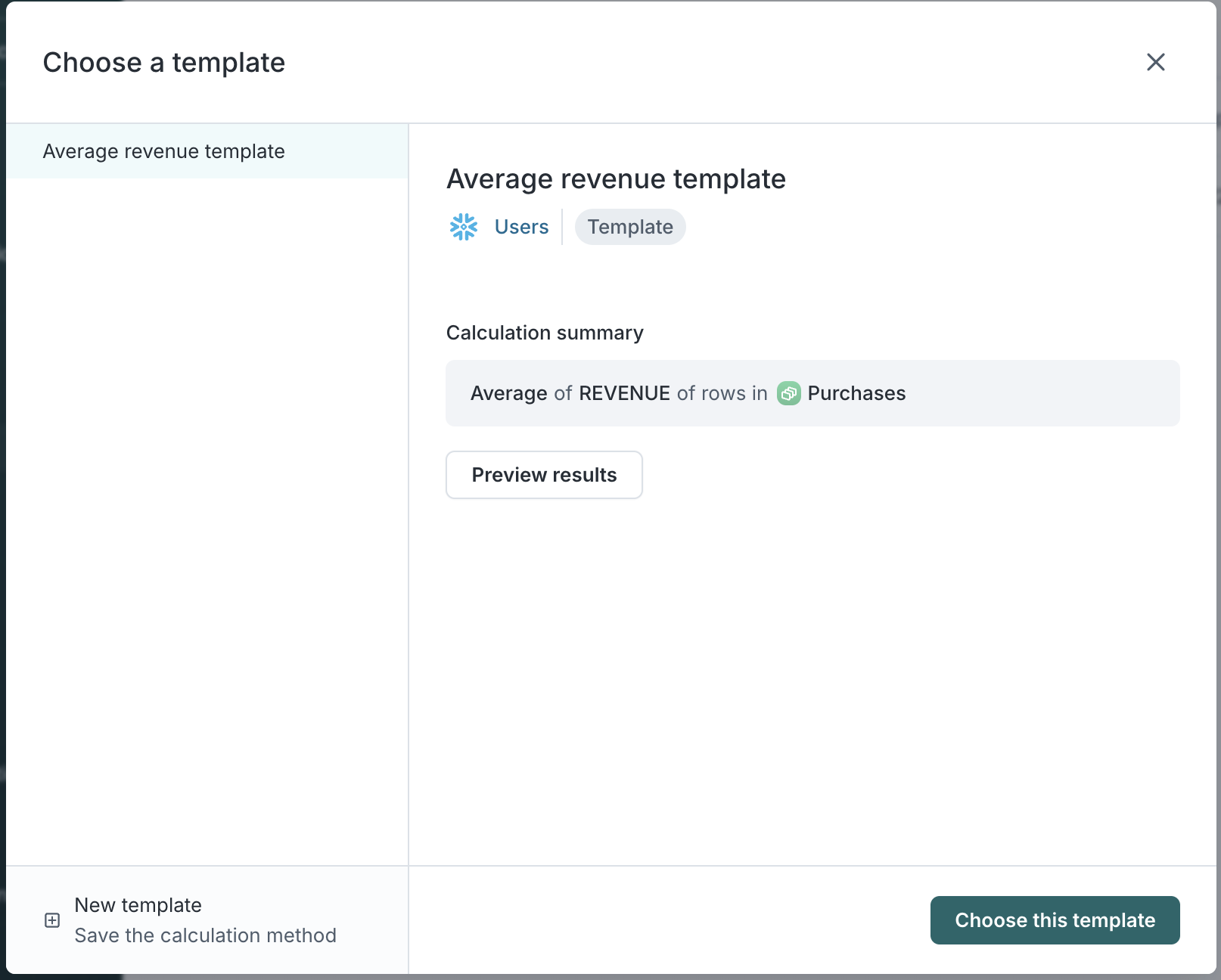 Choose a template modal