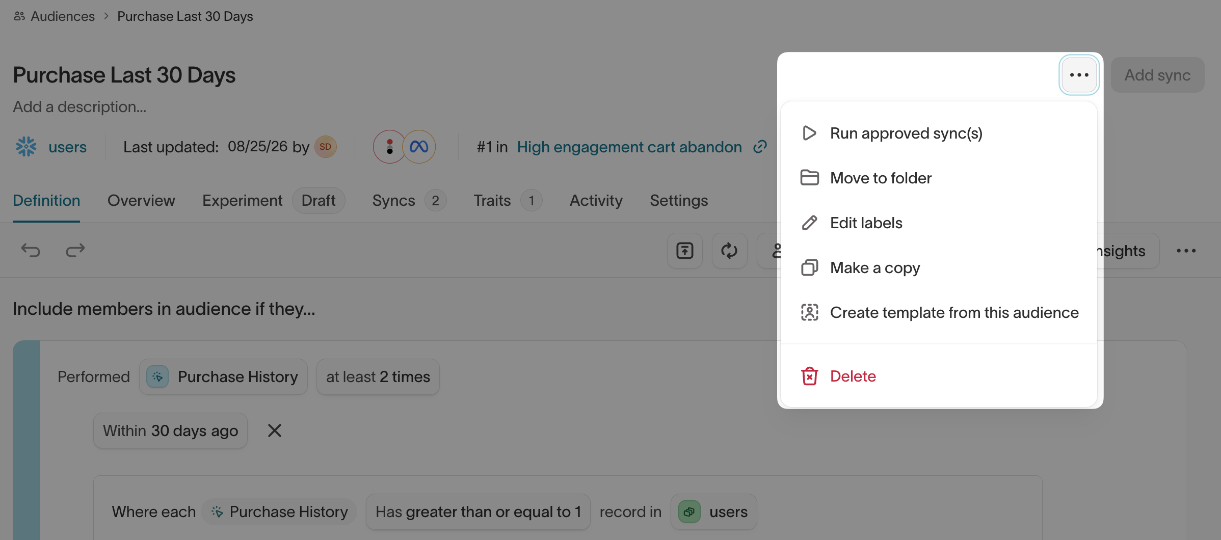 Make a copy of an audience from its ... menu