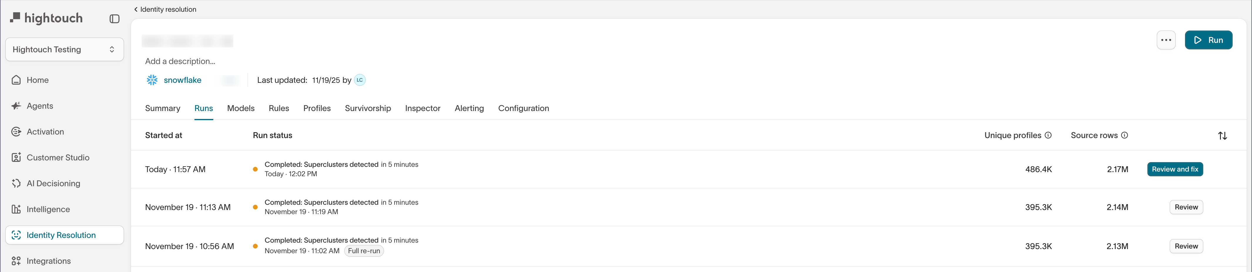 Graph runs with superclusters