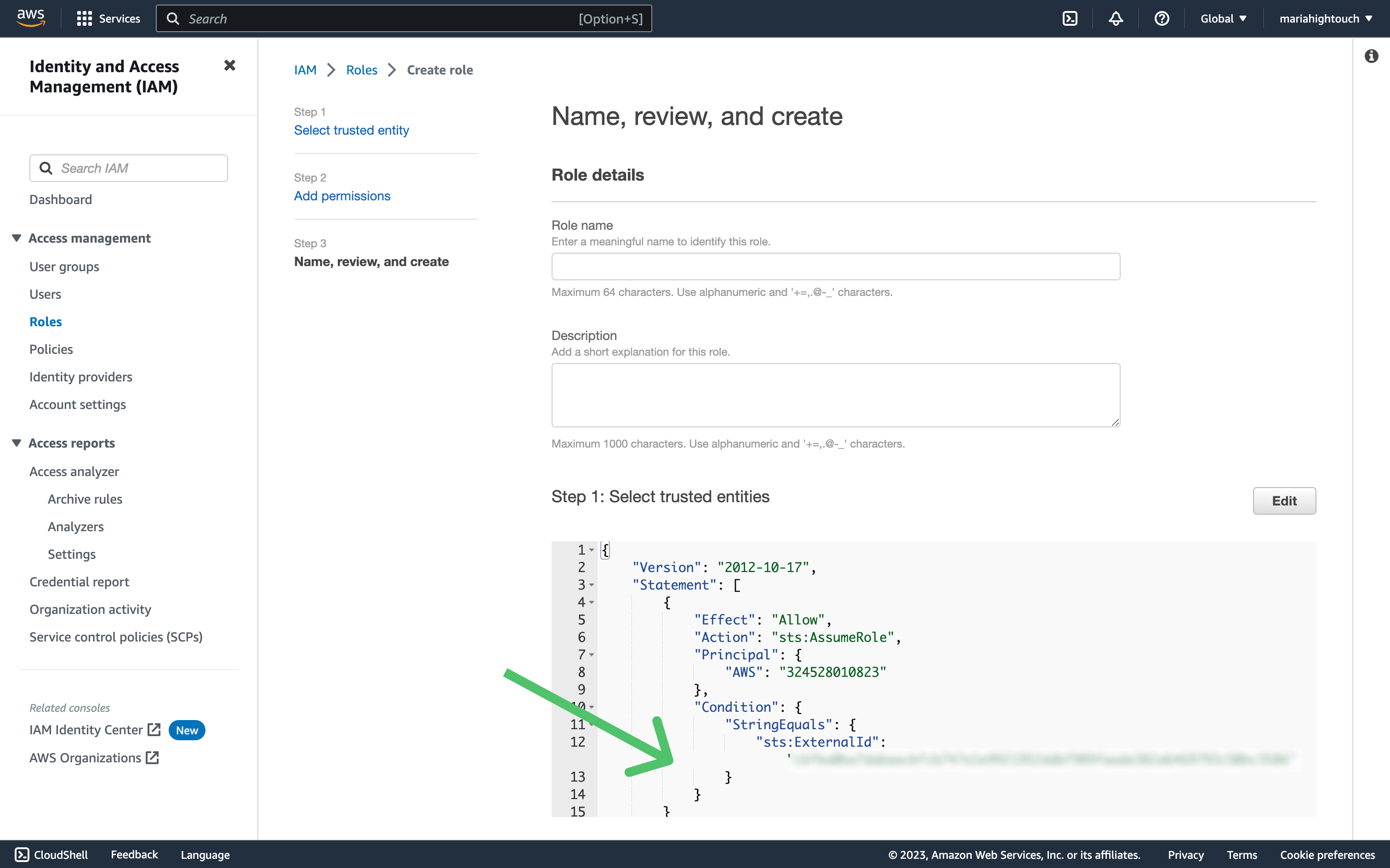 Trust policy in the AWS console