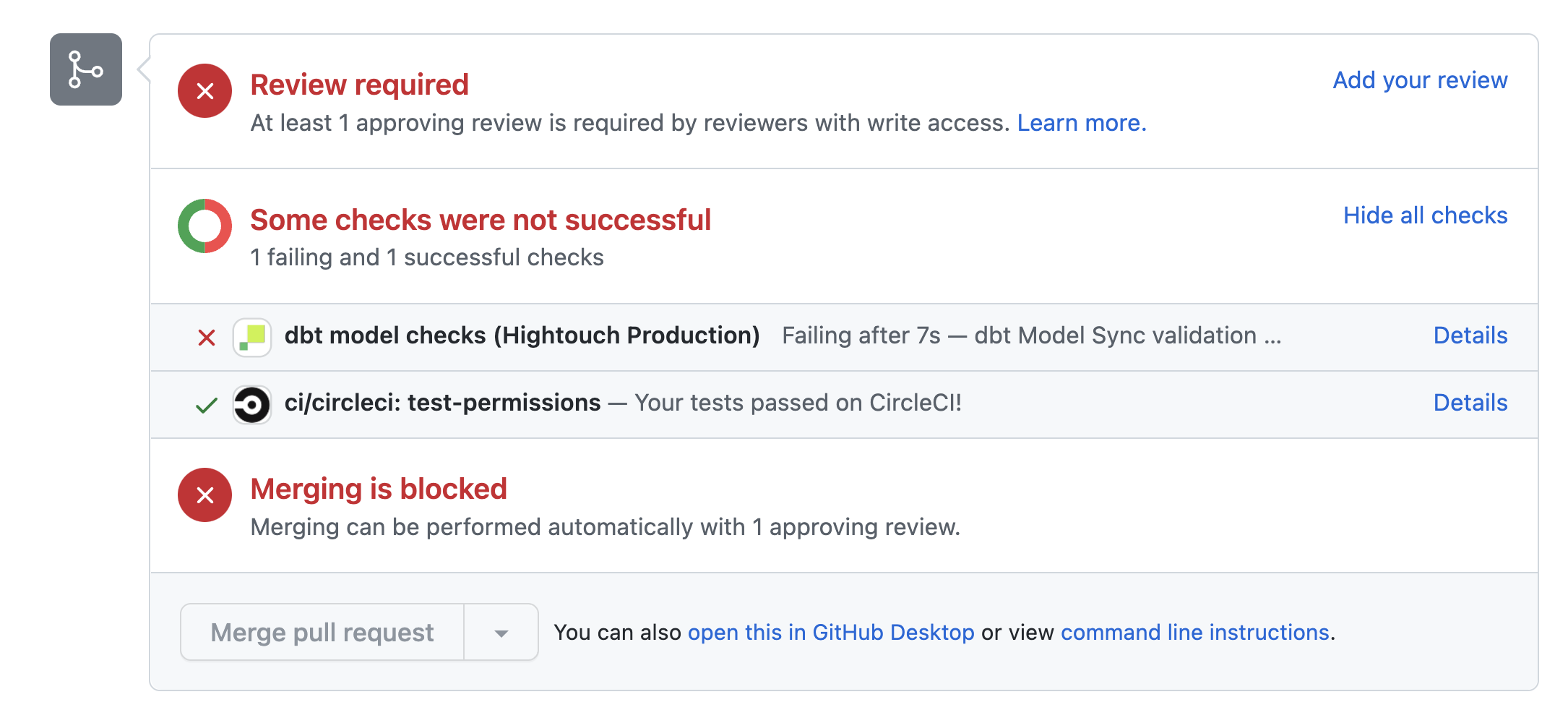 Failed dbt CI check