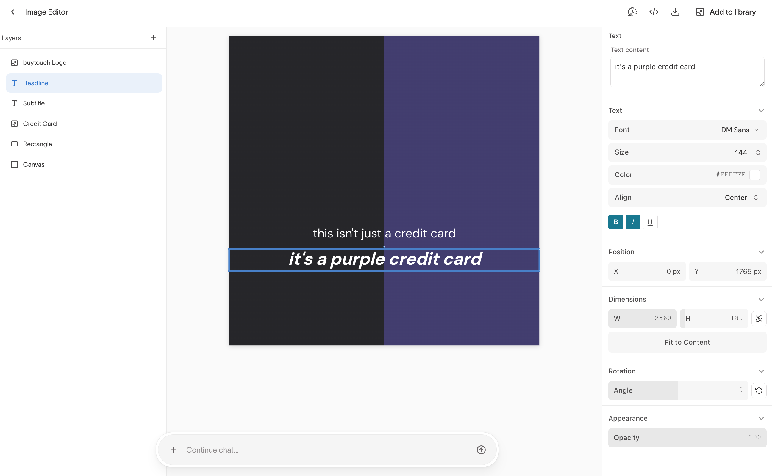 Image editor with layers, text controls, and positioning