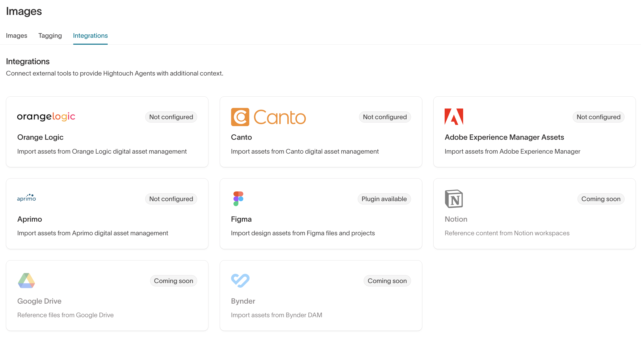 Integrations tab showing connected asset sources