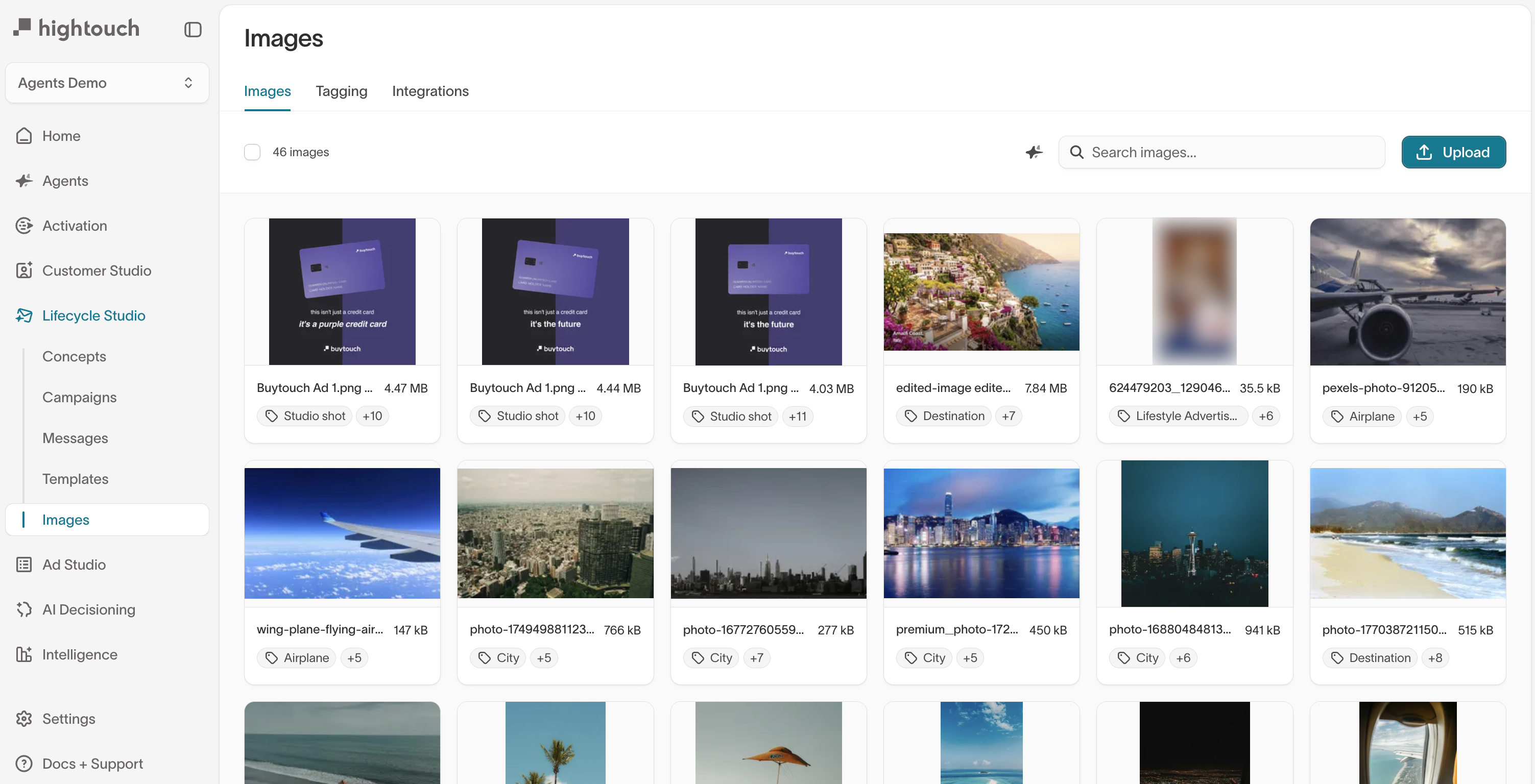 Images tab showing uploaded images with tags and metadata