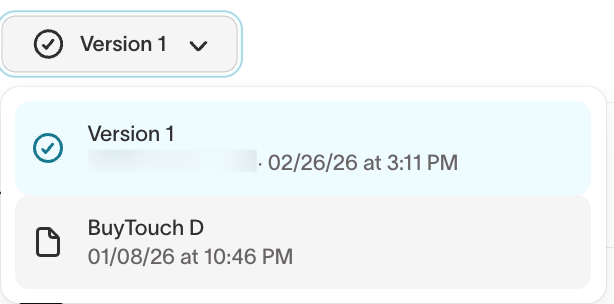 Version history dropdown