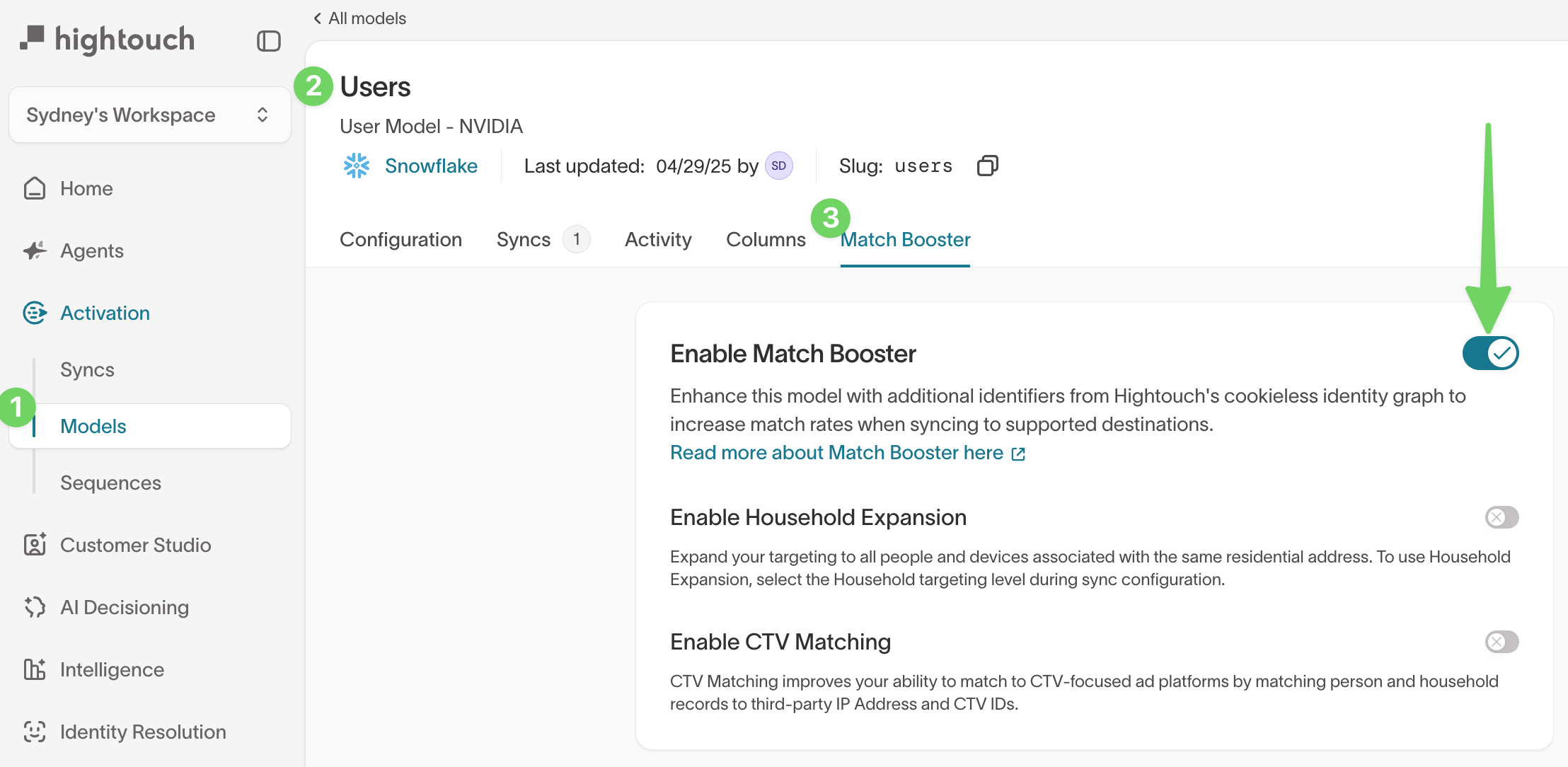 Enable Match Booster on a model