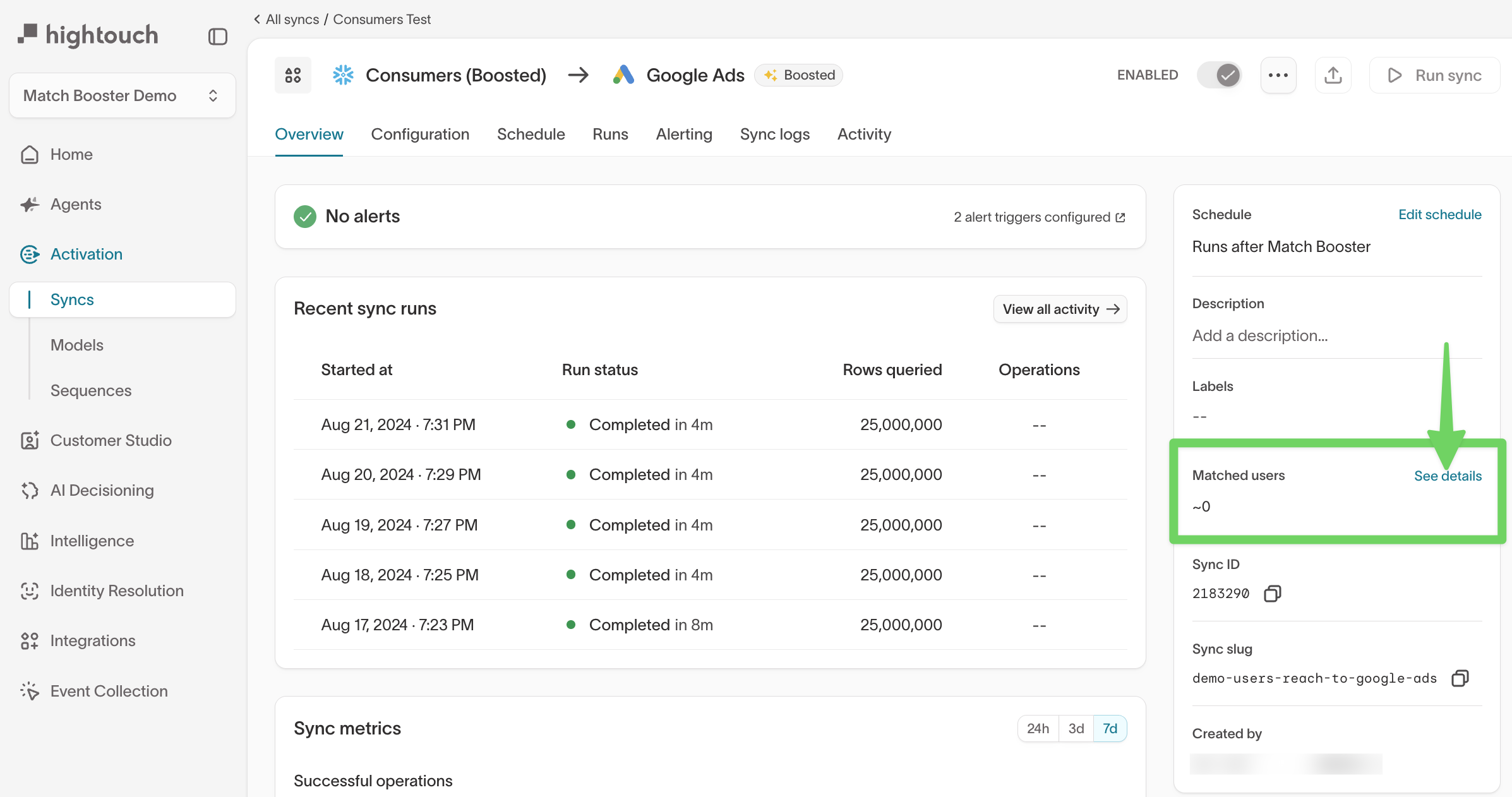 Matched users on sync overview page